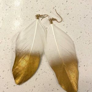 Golden & white feather earrings